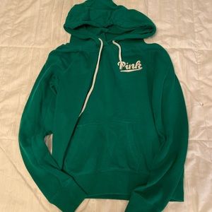 PINK emerald green hooded sweatshirt.